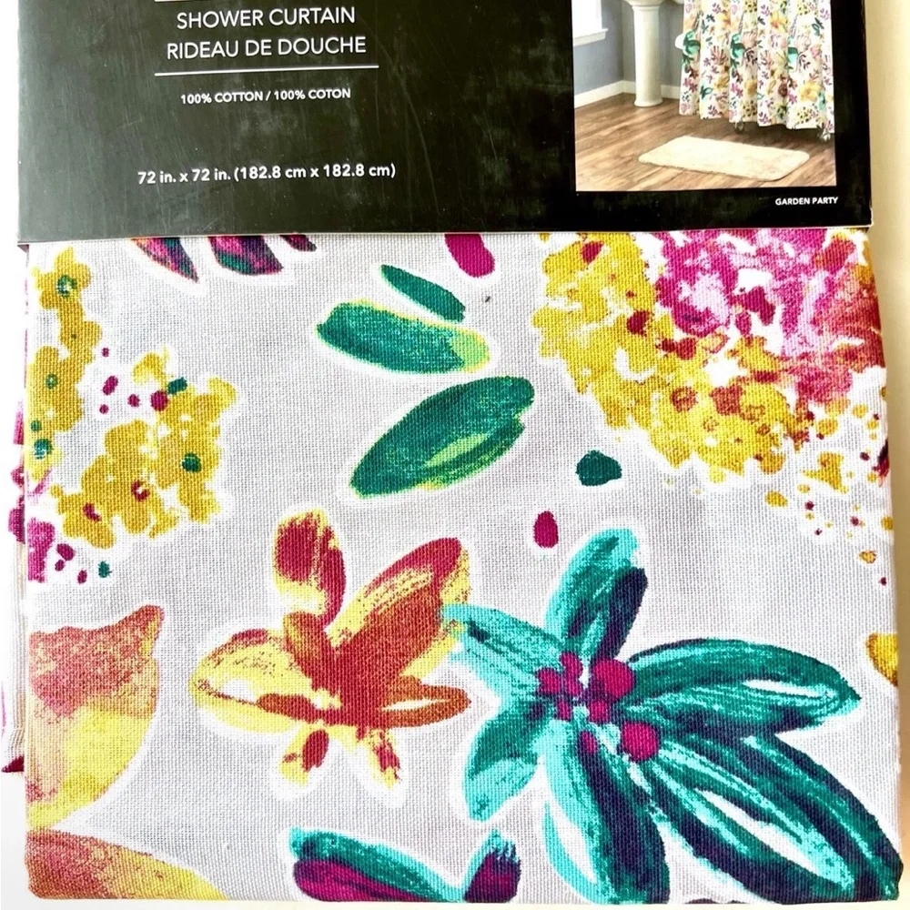 Floral Garden Party Fabric Shower Curtain by Nicole Miller Teal Purple